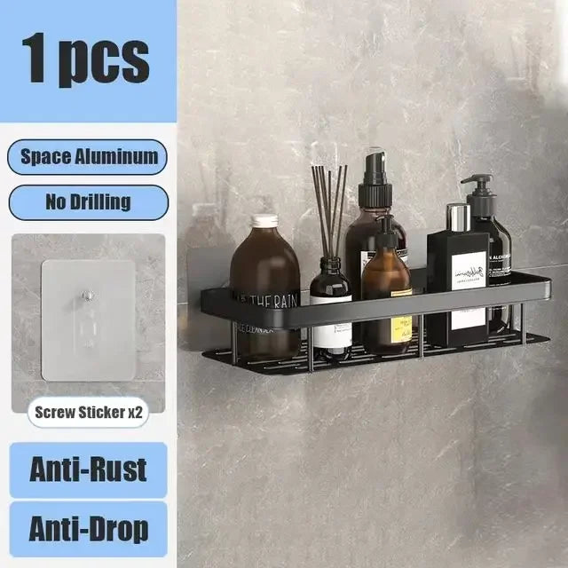 Bathroom storage rack, Diamond free wall mounted shampoo bottle, Shower corner rack, Aluminum bathroom kitchen accessories