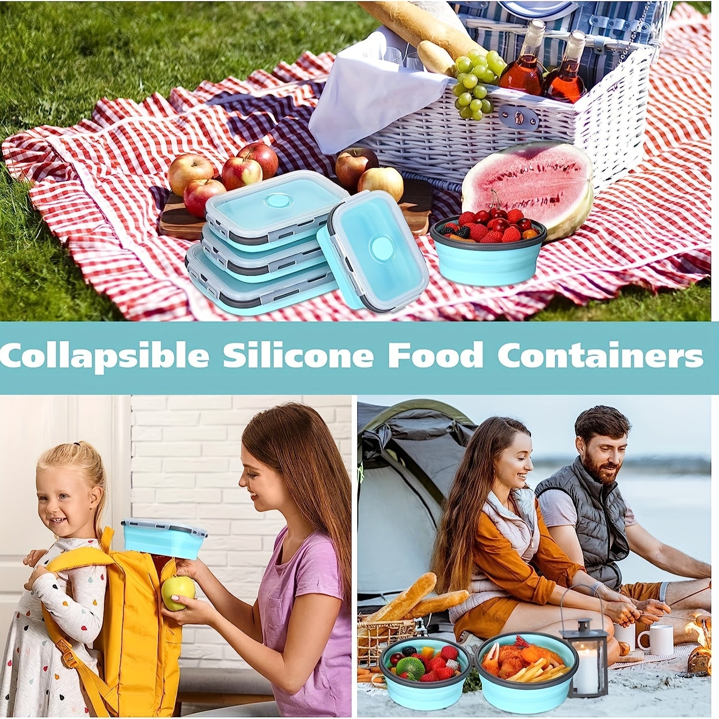 8pcs Set Foldable Food Storage Containers, Lunch Box with Cover, Microwavable And Dishwasher, for Back to School, Class, College, School Supplies, Kitchen Organizers And Storage, Kitchen Accessories