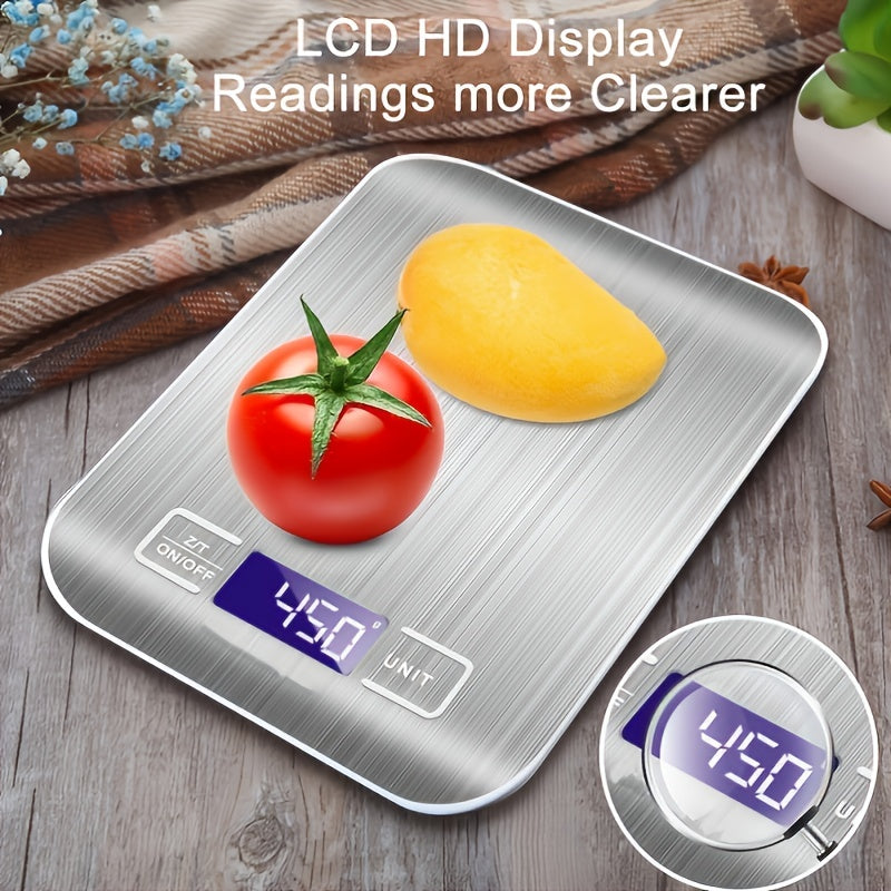 1pc 11.02LB Multifunction Electric Digital Kitchen Food Scale Display, High Precise Waterproff Measuring Scale With Stainless Steel Surface For Weight Loss, Baking, Cooking, Keto And Meal Prep