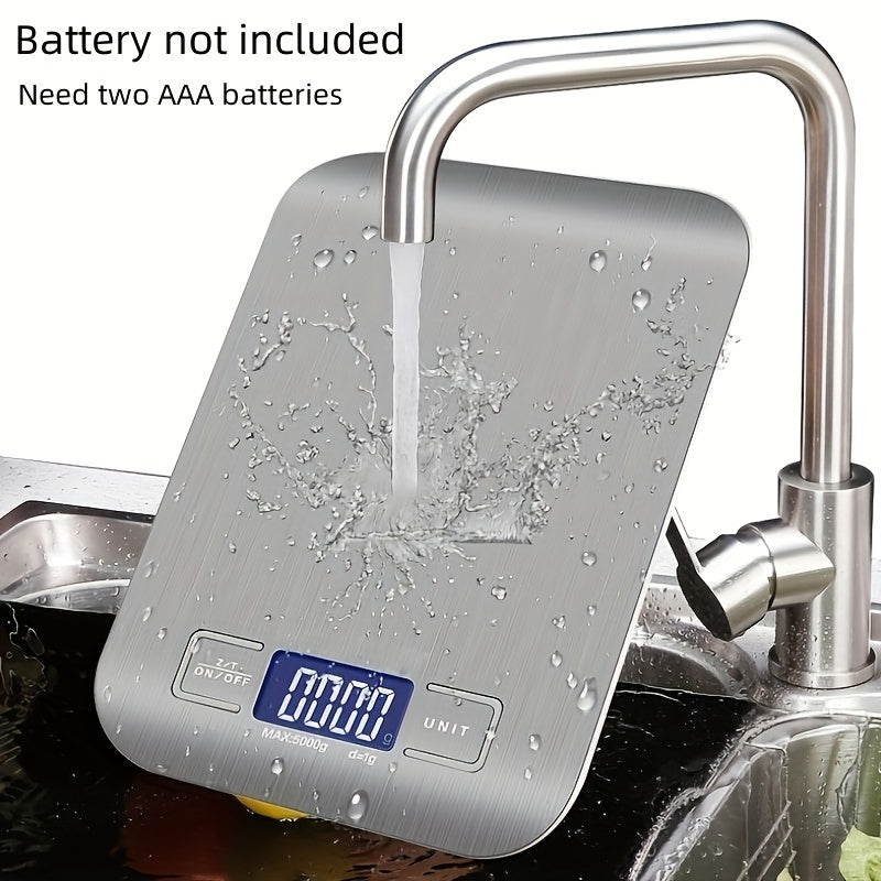 1pc 11.02LB Multifunction Electric Digital Kitchen Food Scale Display, High Precise Waterproff Measuring Scale With Stainless Steel Surface For Weight Loss, Baking, Cooking, Keto And Meal Prep