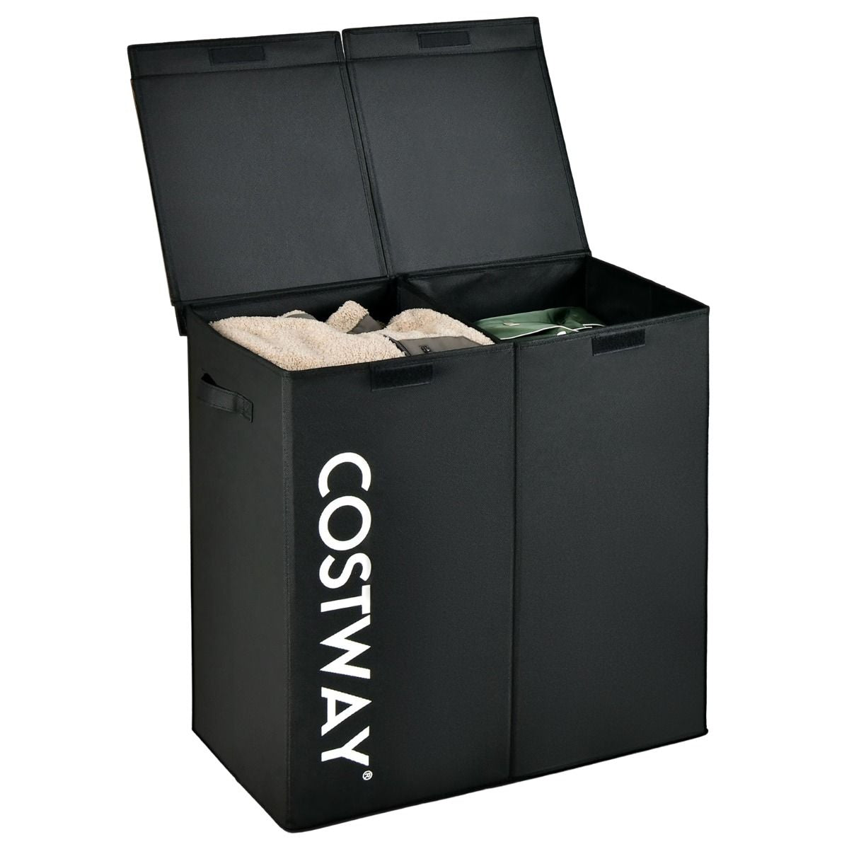 Cesto Portabiancheria Da 115L Con Coperchio 2 Scomparti, Portabiancheria Sporca in Tessuto per Lavanderia