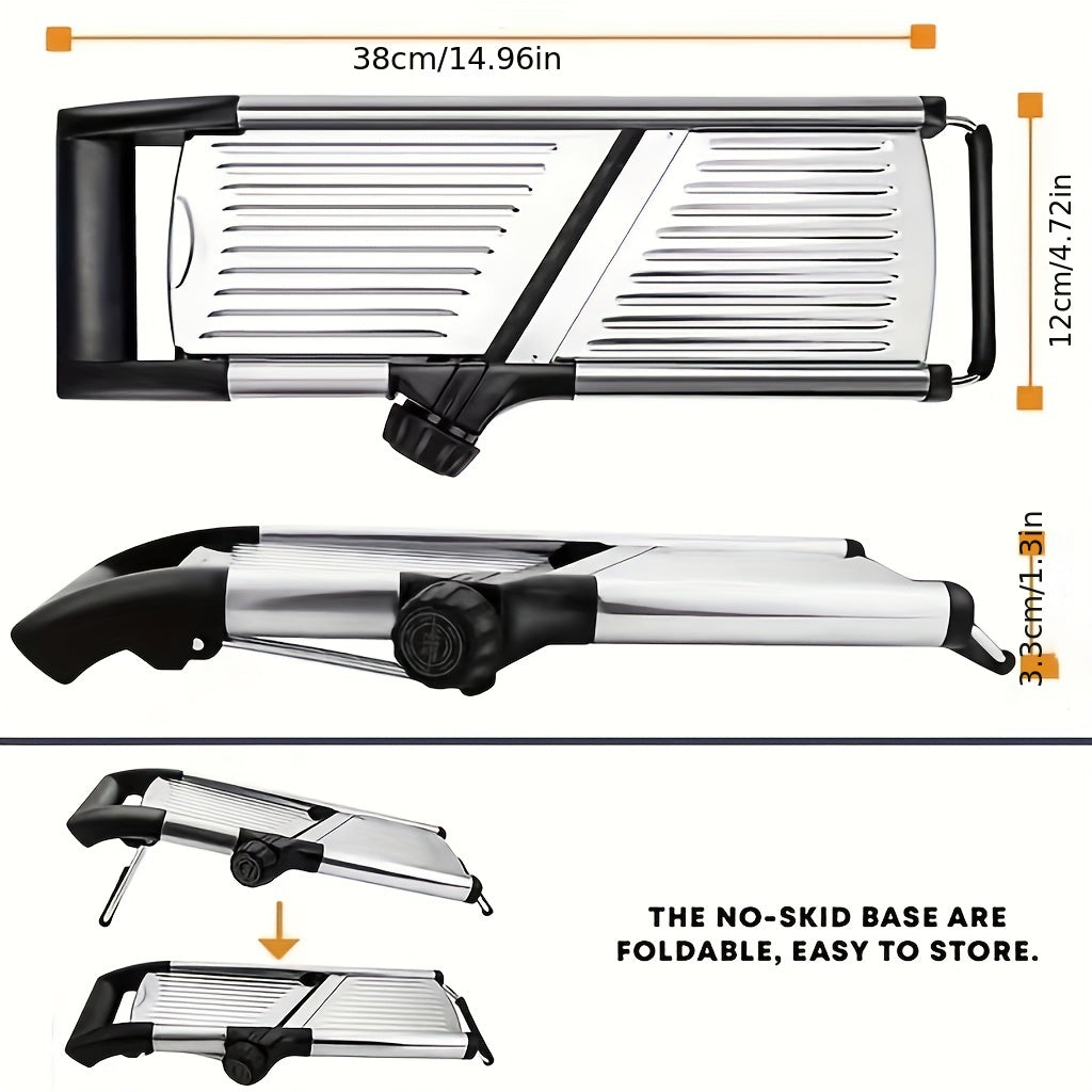 [Professional Vegetable Slicer] Professional Stainless Steel Vegetable Slicer | Adjustable Mandoline Slicer with 5 Blades - Onion Potato Grater Kitchen Accessories