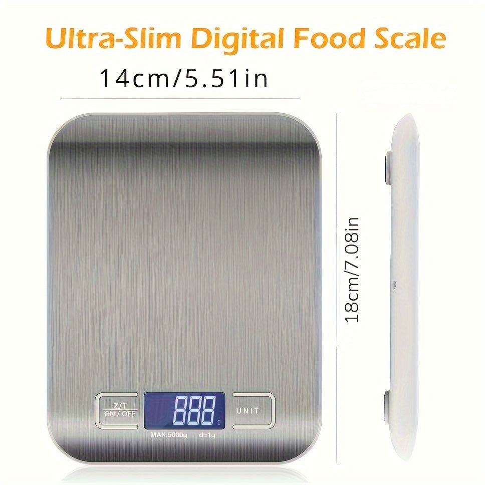 1pc 11.02LB Multifunction Electric Digital Kitchen Food Scale Display, High Precise Waterproff Measuring Scale With Stainless Steel Surface For Weight Loss, Baking, Cooking, Keto And Meal Prep