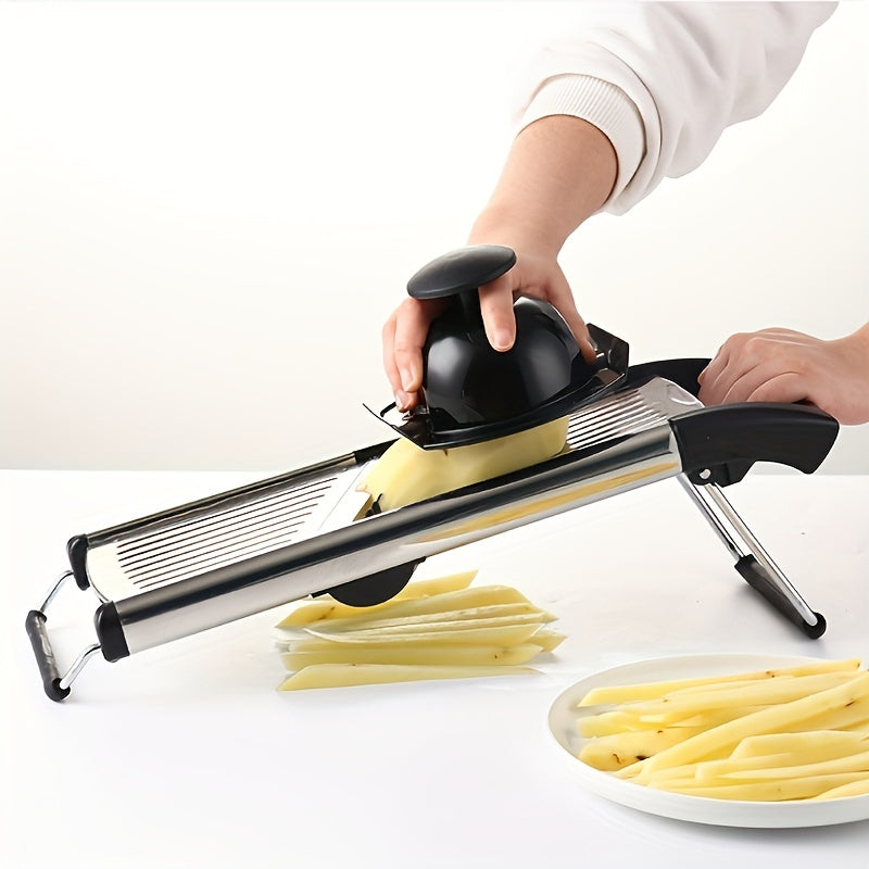 [Professional Vegetable Slicer] Professional Stainless Steel Vegetable Slicer | Adjustable Mandoline Slicer with 5 Blades - Onion Potato Grater Kitchen Accessories