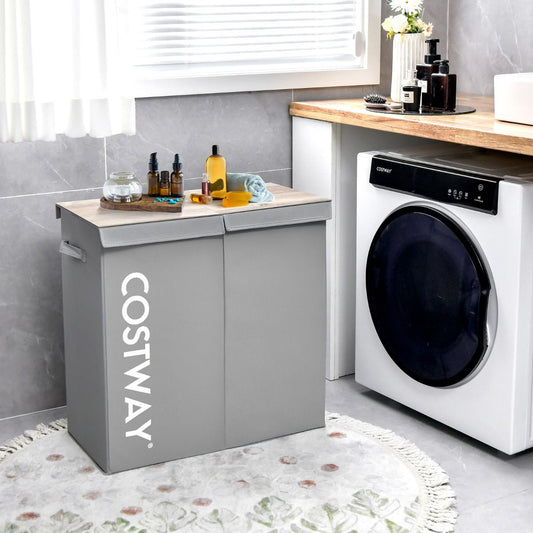 Cesto Portabiancheria Da 115L Con Coperchio 2 Scomparti, Portabiancheria Sporca in Tessuto per Lavanderia