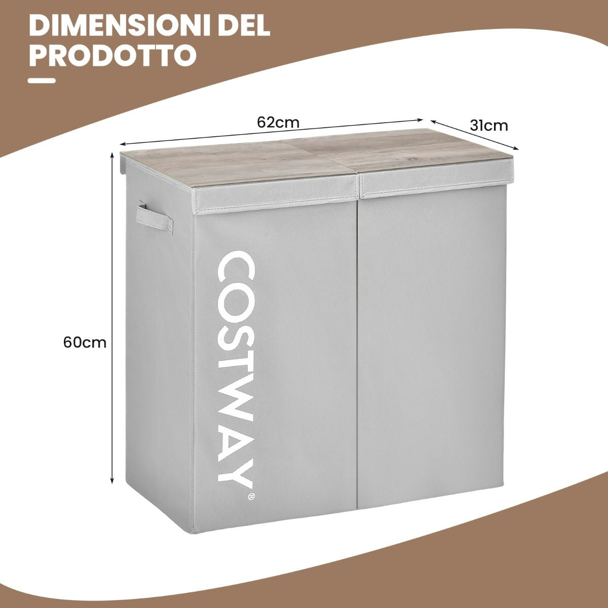 Cesto Portabiancheria Da 115L Con Coperchio 2 Scomparti, Portabiancheria Sporca in Tessuto per Lavanderia