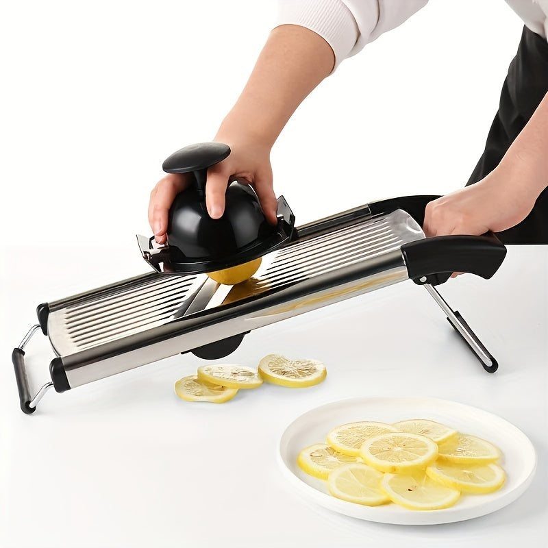 [Professional Vegetable Slicer] Professional Stainless Steel Vegetable Slicer | Adjustable Mandoline Slicer with 5 Blades - Onion Potato Grater Kitchen Accessories