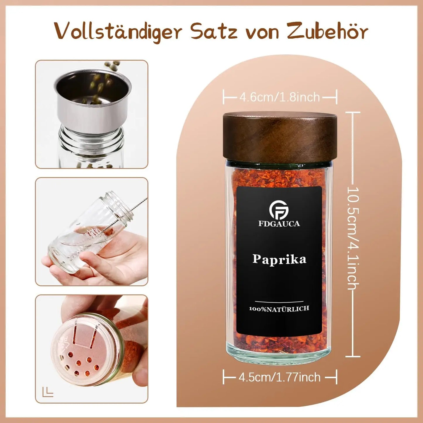 Set of 12/24 round bottles with rosewood lids, spice labels, kitchen spice storage expert, 100 ml glass spice jars