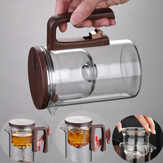 One Click Magnetic Switch Heat Resistant Glass Teapot with Stainless Steel Tea Strainer Infuser Flower Kettle KungFu Teaware Set