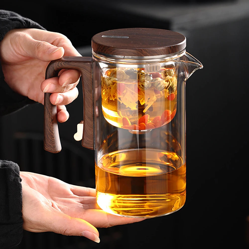 One Click Magnetic Switch Heat Resistant Glass Teapot with Stainless Steel Tea Strainer Infuser Flower Kettle KungFu Teaware Set
