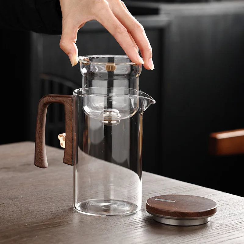 One Click Magnetic Switch Heat Resistant Glass Teapot with Stainless Steel Tea Strainer Infuser Flower Kettle KungFu Teaware Set