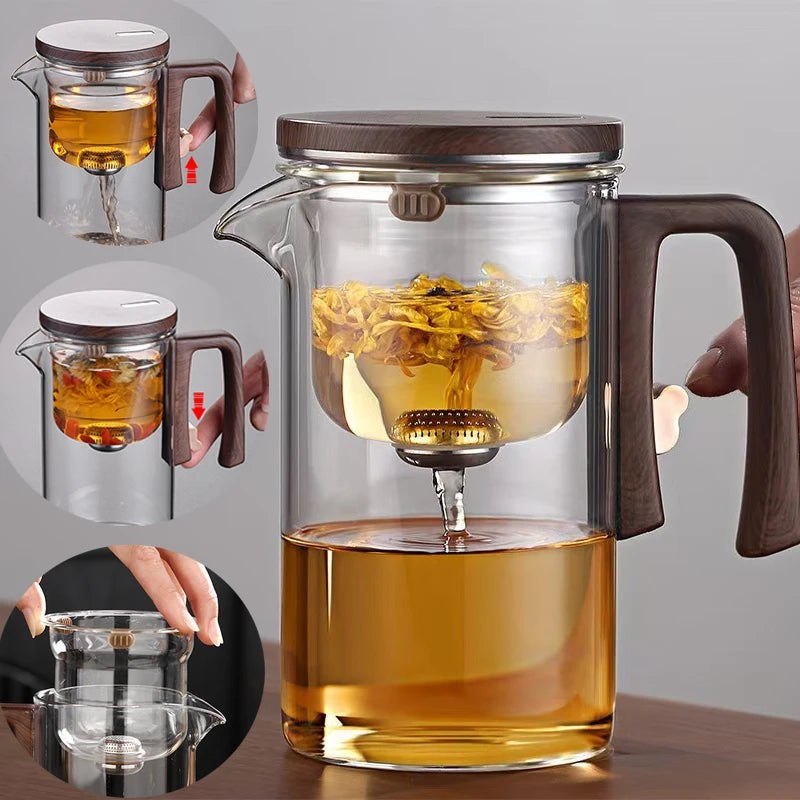 One Click Magnetic Switch Heat Resistant Glass Teapot with Stainless Steel Tea Strainer Infuser Flower Kettle KungFu Teaware Set