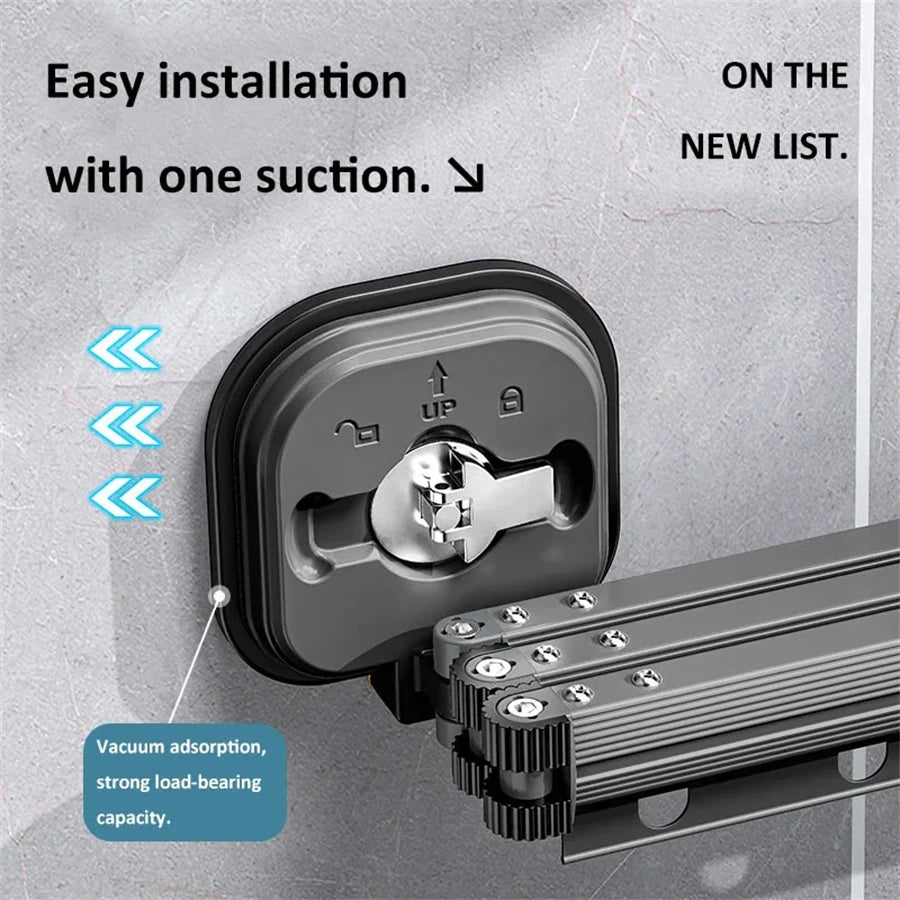 Retractable Drying Rack Suction Cup No Punching Aluminum Alloy Wall Mounted Portable Folding Laundry Hangers for Travel Home