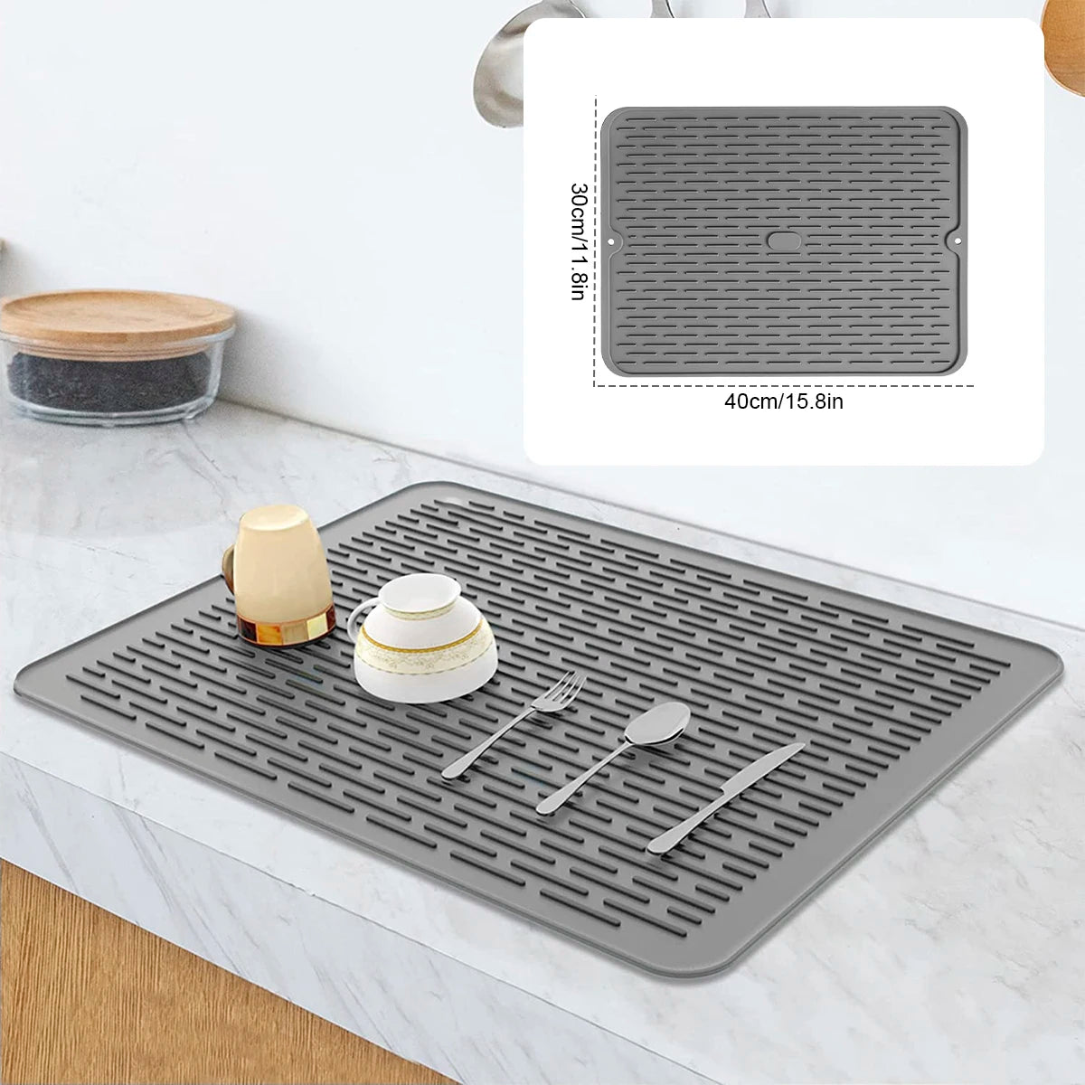 Dish Drying Mat Ultra Absorbent Silicone Dish Drying Mats Non-Slip Fast Drying Draining Mat Heat Resistant Folding Dish Pad