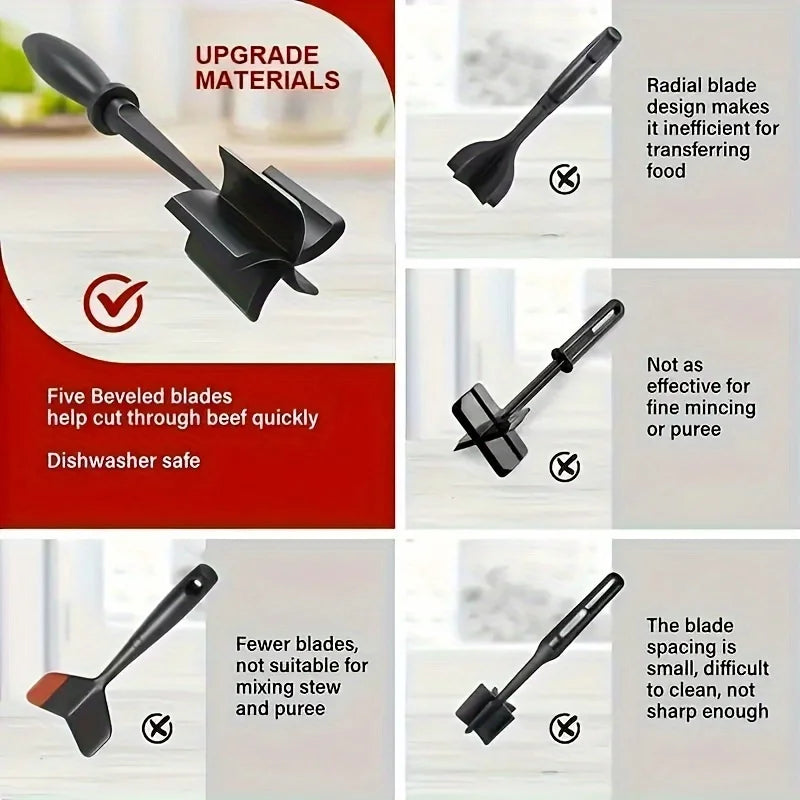 Plastic Meatchopper Handheld Meat Chopper Cooking Scraper Minced Meat Chopper Mixing Shovel