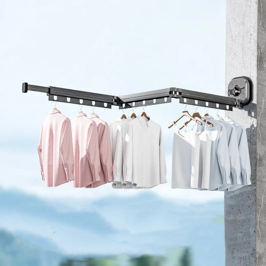 Retractable Drying Rack Suction Cup No Punching Aluminum Alloy Wall Mounted Portable Folding Laundry Hangers for Travel Home