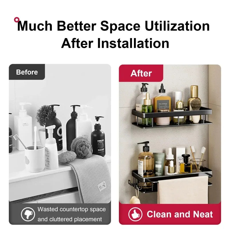 Bathroom storage rack, Diamond free wall mounted shampoo bottle, Shower corner rack, Aluminum bathroom kitchen accessories