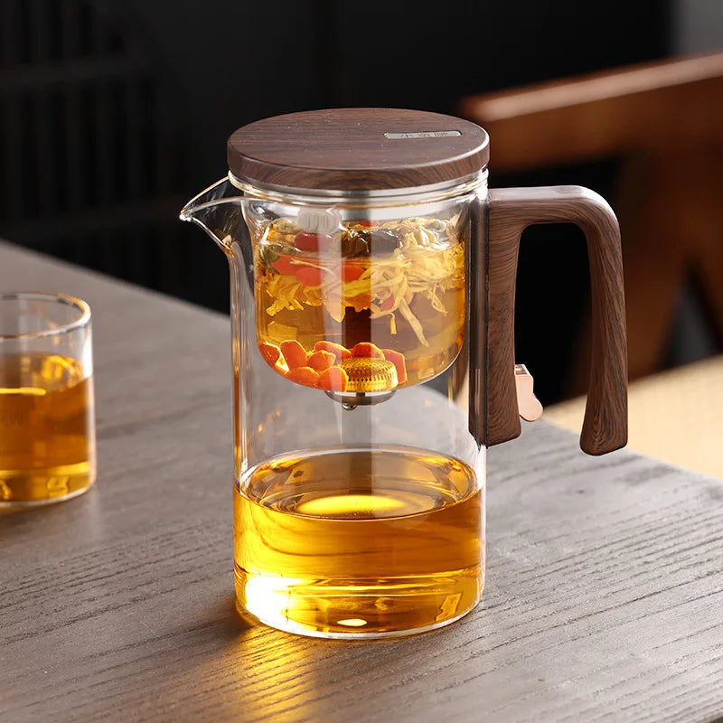 One Click Magnetic Switch Heat Resistant Glass Teapot with Stainless Steel Tea Strainer Infuser Flower Kettle KungFu Teaware Set