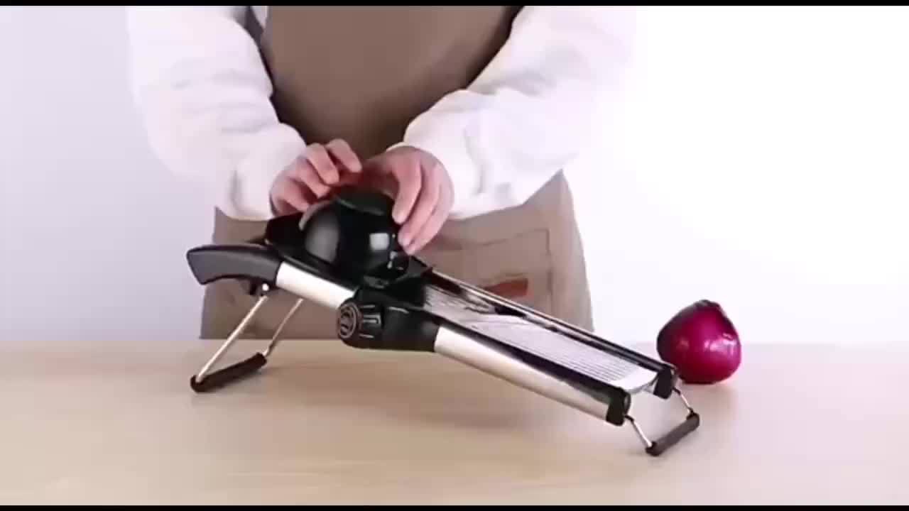 [Professional Vegetable Slicer] Professional Stainless Steel Vegetable Slicer | Adjustable Mandoline Slicer with 5 Blades - Onion Potato Grater Kitchen Accessories
