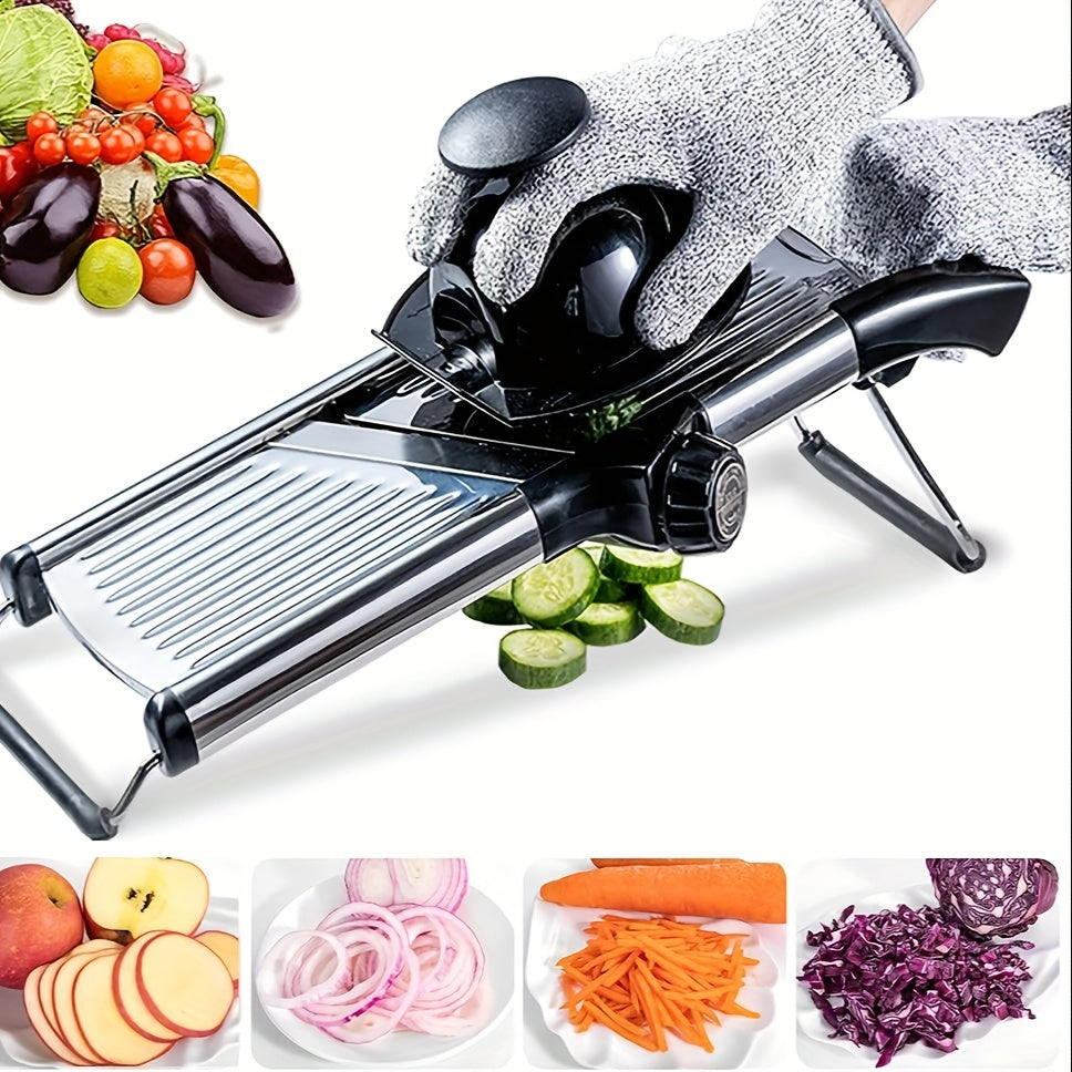 [Professional Vegetable Slicer] Professional Stainless Steel Vegetable Slicer | Adjustable Mandoline Slicer with 5 Blades - Onion Potato Grater Kitchen Accessories