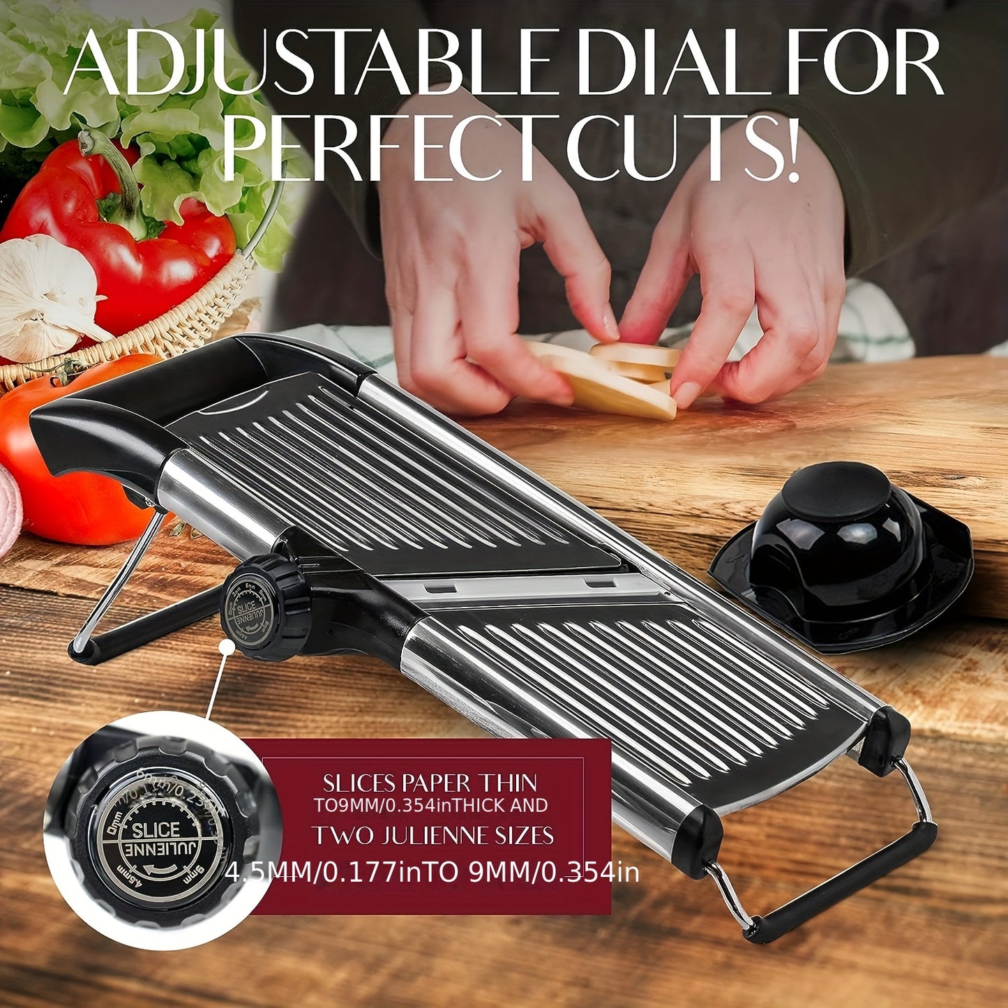 [Professional Vegetable Slicer] Professional Stainless Steel Vegetable Slicer | Adjustable Mandoline Slicer with 5 Blades - Onion Potato Grater Kitchen Accessories